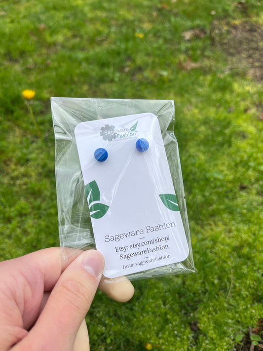 blue lego earrings in packaging