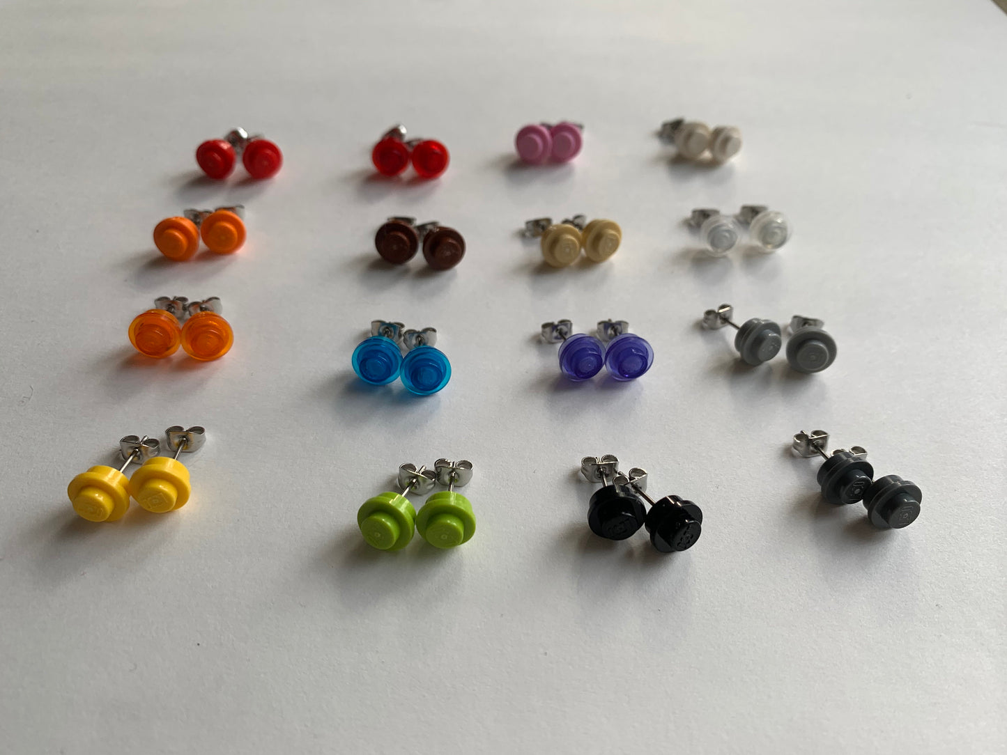 16 brick stud earring pairs of different colors